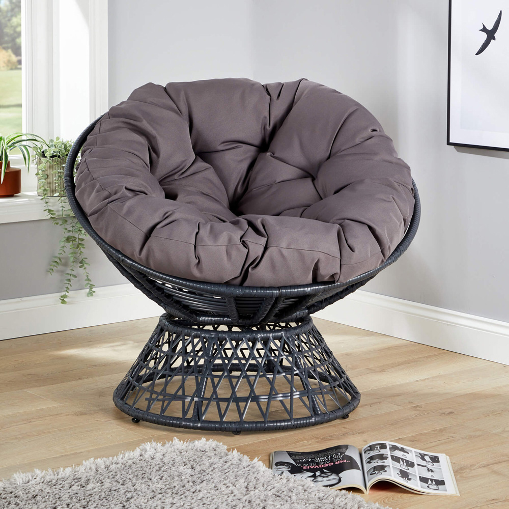 Home Source Oasis Dark Grey Round Cushioned Papasan Chair Image 4