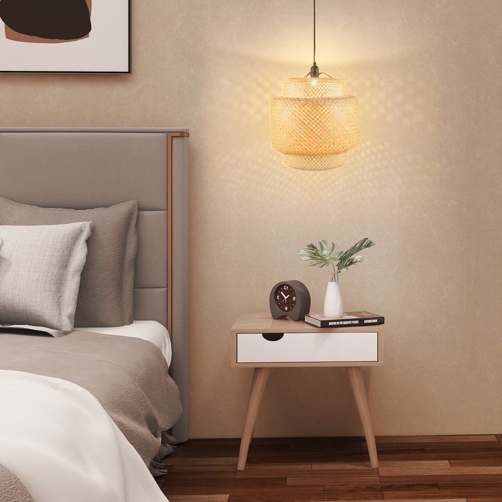 Costway Bamboo Pendant Light with Lampshade Image 3