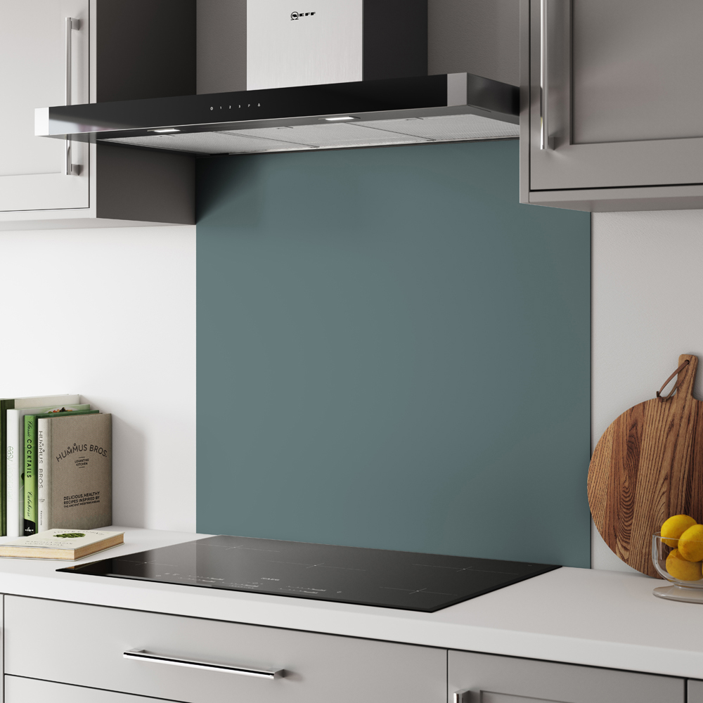 Alloy Glacier White and Neptune Blue Kitchen Hob Splashback 900 x 800 x 4mm Image 1