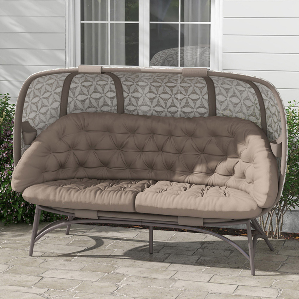 Outsunny 3 Seater Sand Brown Egg Chair with Cushions Image 1