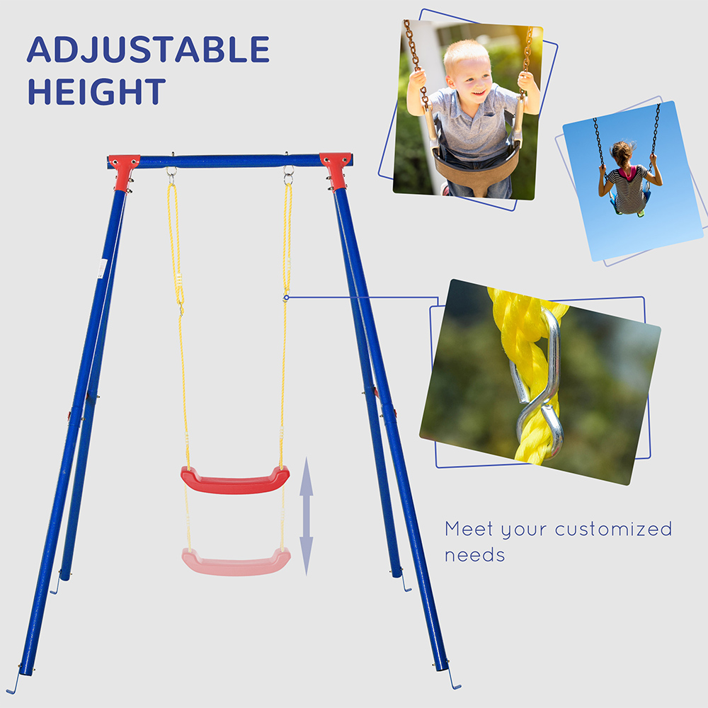 Outsunny Kids Metal Swing Set with Adjustable Rope Image 4