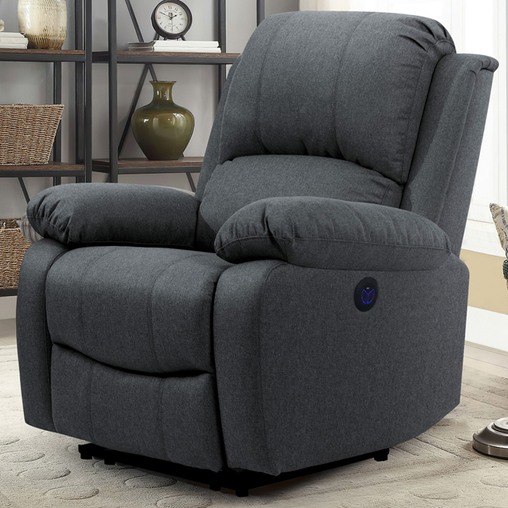 Comfy Living Dark Grey Linen Electric Recliner Chair Image 1