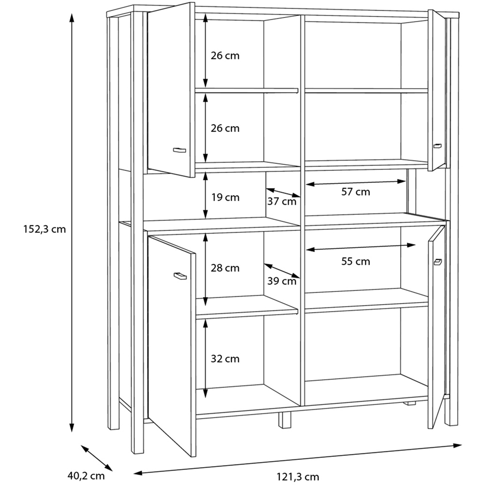 Florence High Rock 4 Door Matt Black and Riviera Oak Storage Cabinet Image 9