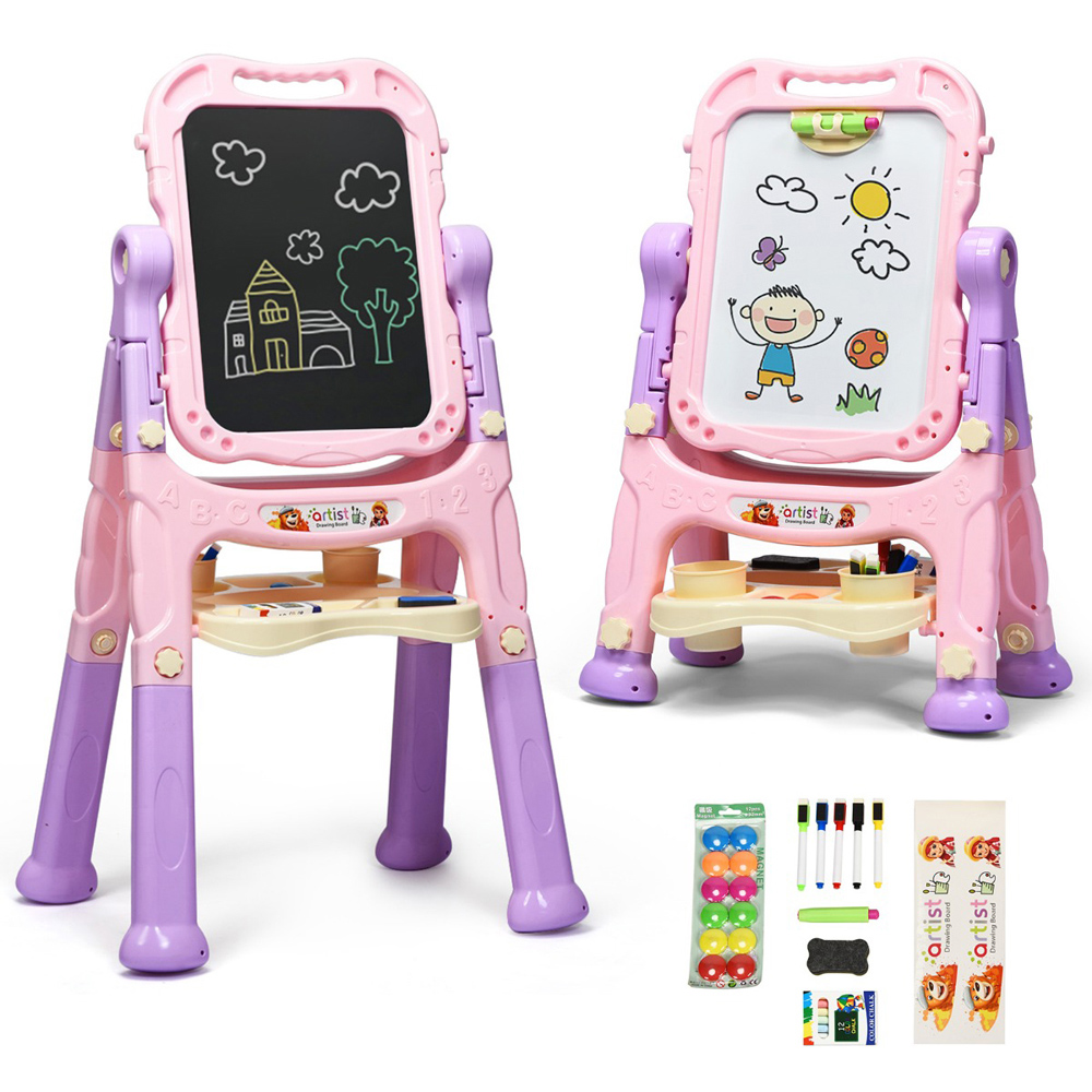 Costway Kids Pink Double Sided Magnetic Art Easel Image 6