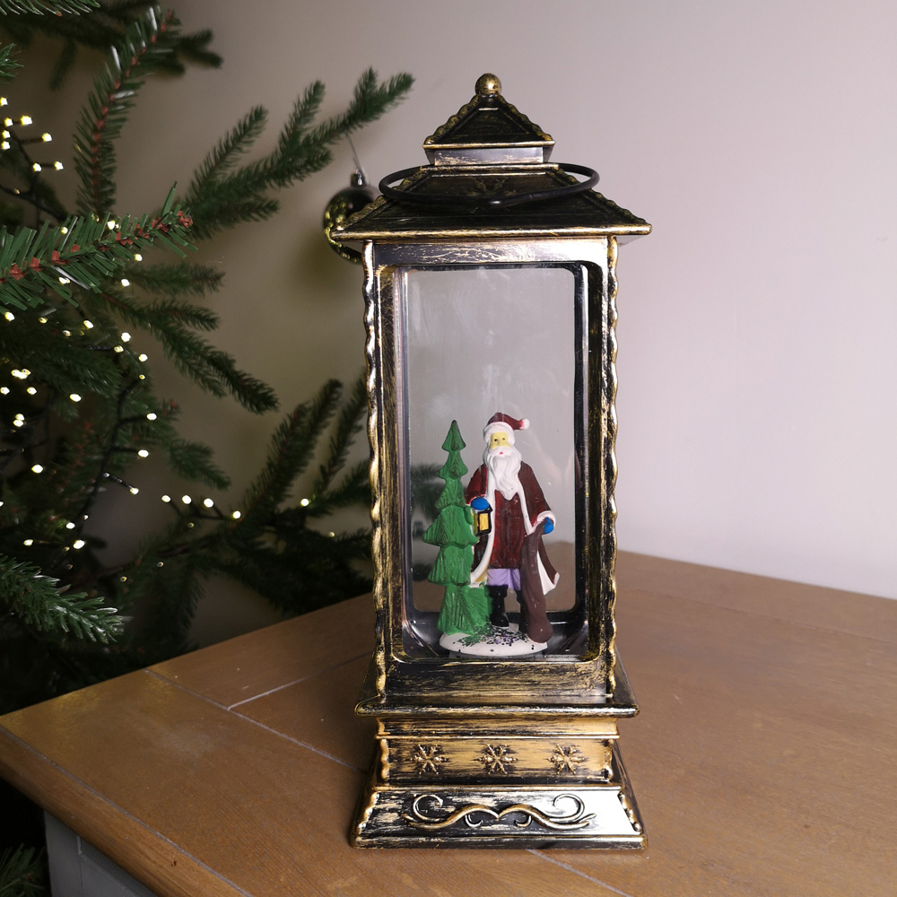 Samuel Alexander Snowtime Santa Scene LED Christmas Water Spinner Rustic Lantern 27cm Image 5