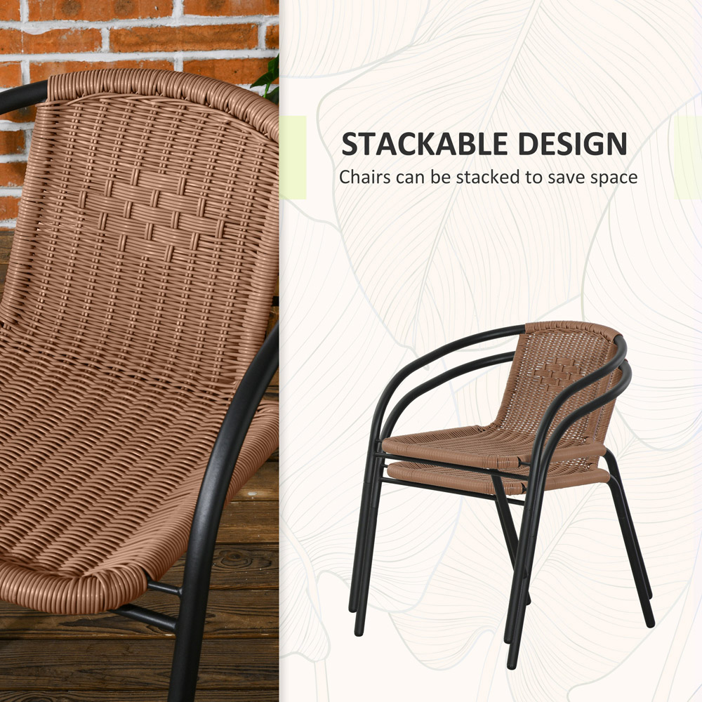 Outsunny 2 Seater Brown Rattan Stackable Garden Bistro Set Image 6
