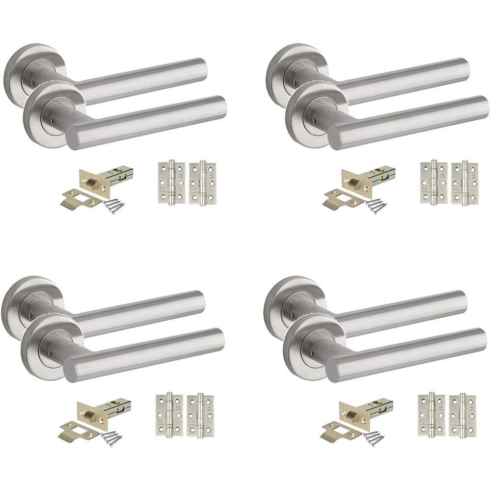 Golden Grace Satin Nickel Straight T-Bar Door Handles Set 4 Pack Image 1