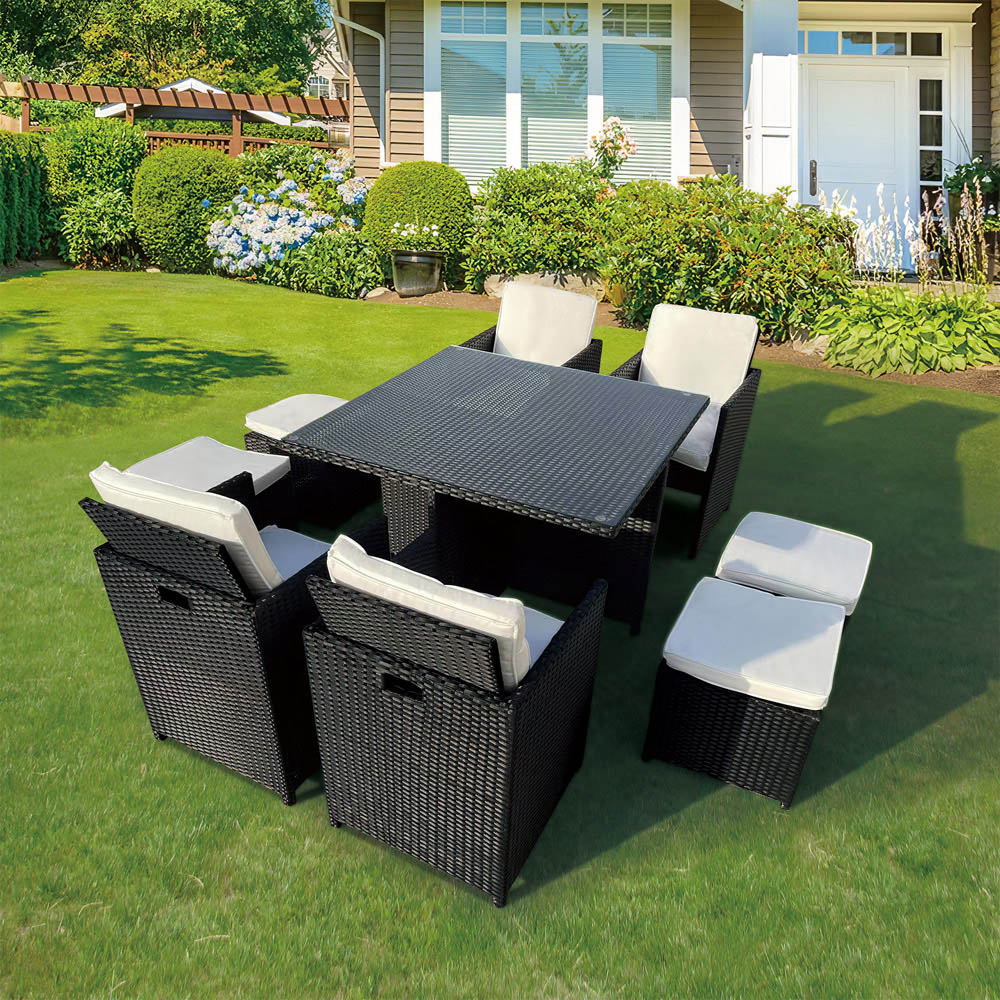 Furniture One 8 Seater Rattan Dining Set Black Image 5
