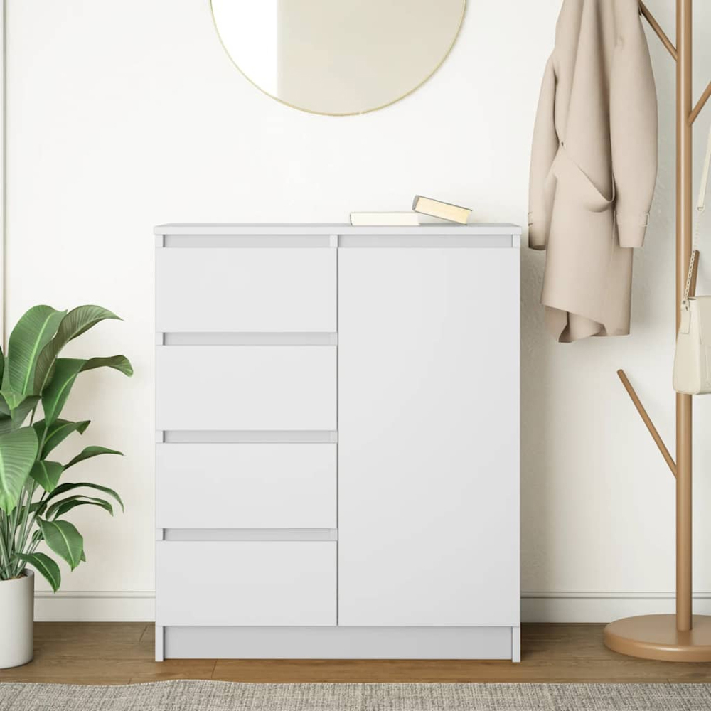 vidaXL Single Door 4 Drawer White Sideboard Image 9