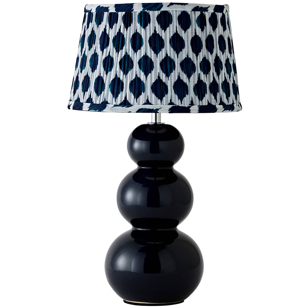 ValueLights Edie Ikat Pleated Shade Navy Bobble Ceramic Table Lamp with Bulb Image 1