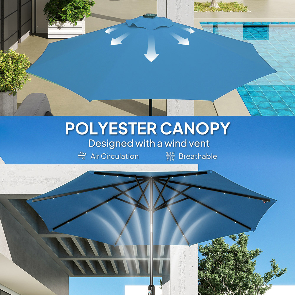 Outsunny Blue 24 Solar LED Crank and Tilt Parasol 2.4m Image 6