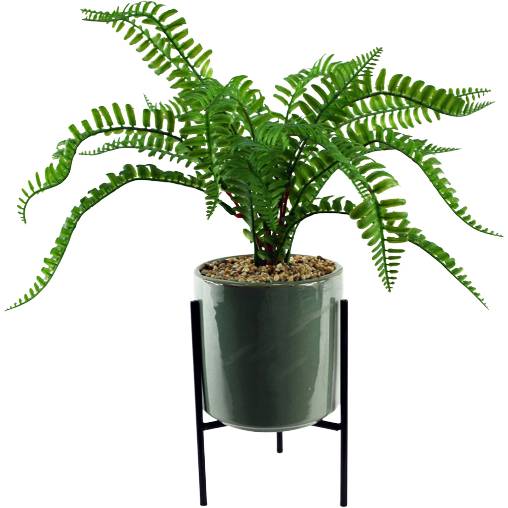 Leaf Fern Artificial Plant in Ceramic Planter and Stand 40cm Image 1