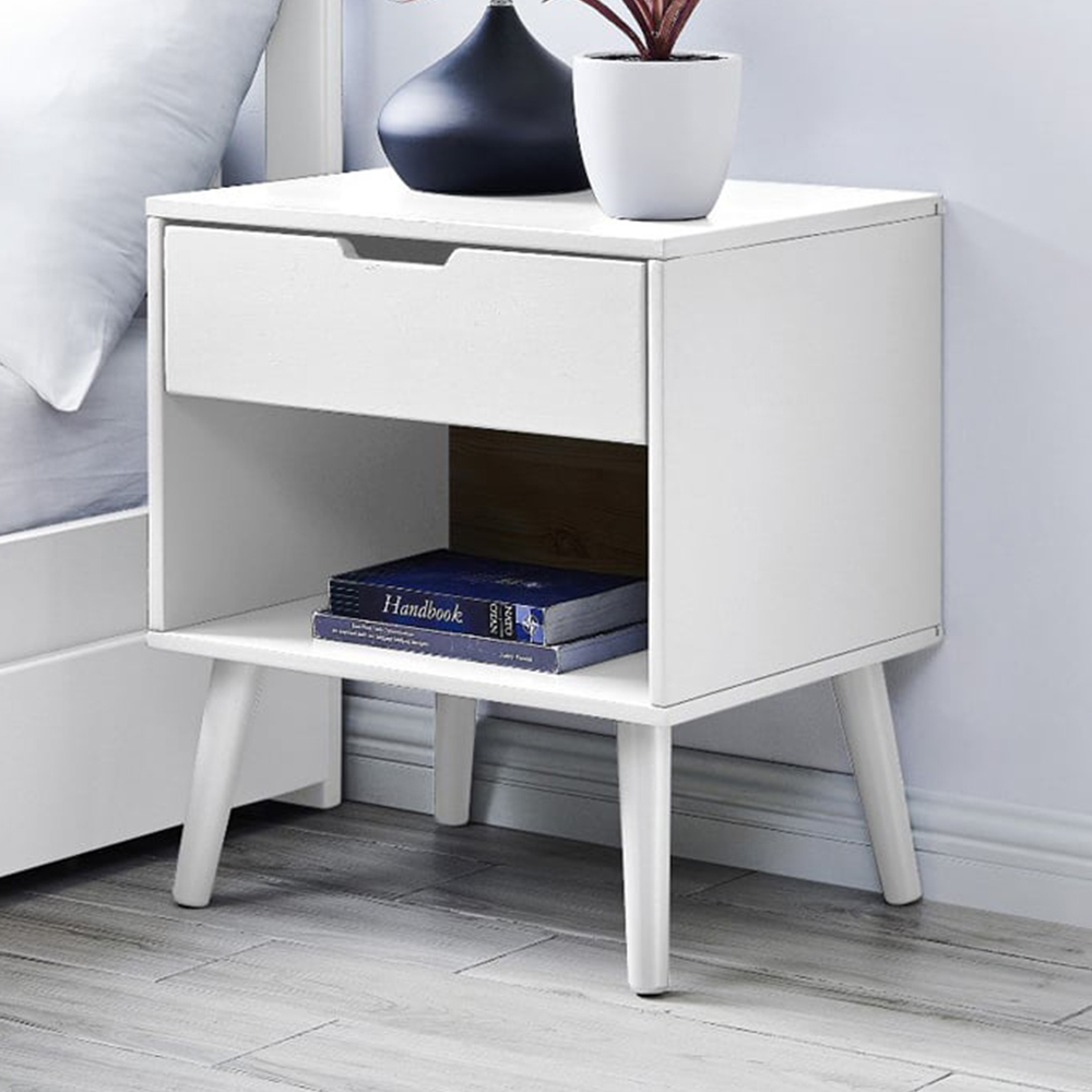 Furniturebox Isla Single Drawer White Bedside Table Image 1