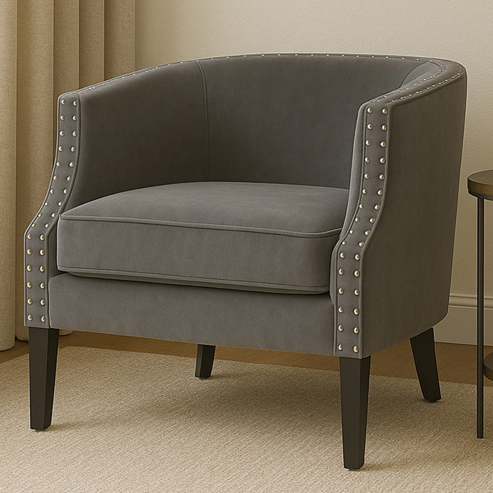 Premier Housewares Larissa Grey Velvet Studded Chair Image 1