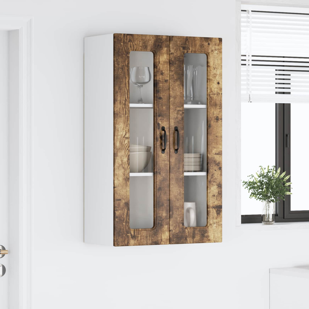 vidaXL 2 Glass Door Smoked Oak Kitchen Wall Cabinet Image 9