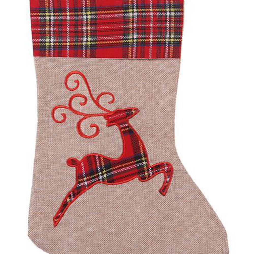 Shatchi Reindeer Burlap Hessian Linen Christmas Stocking Sock Image 3