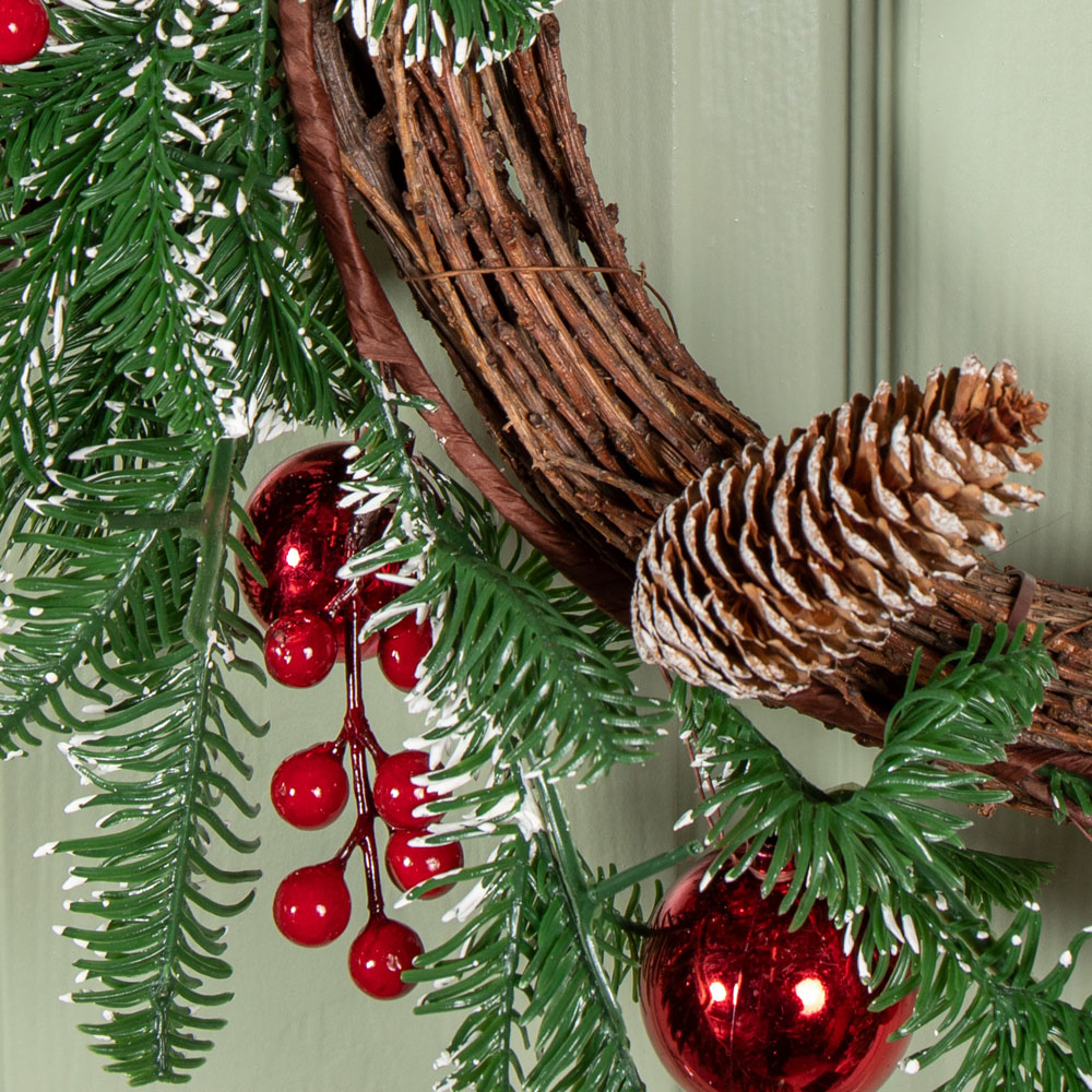 Samuel Alexander Pinecone Wreath with Red Berries and Baubles 50cm Image 7