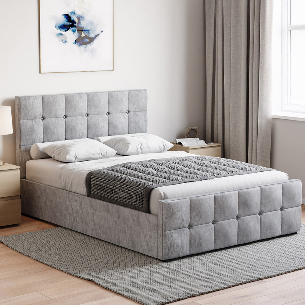 Vida Designs Valentina Double Silver Crushed Velvet Ottoman Bed Image 1