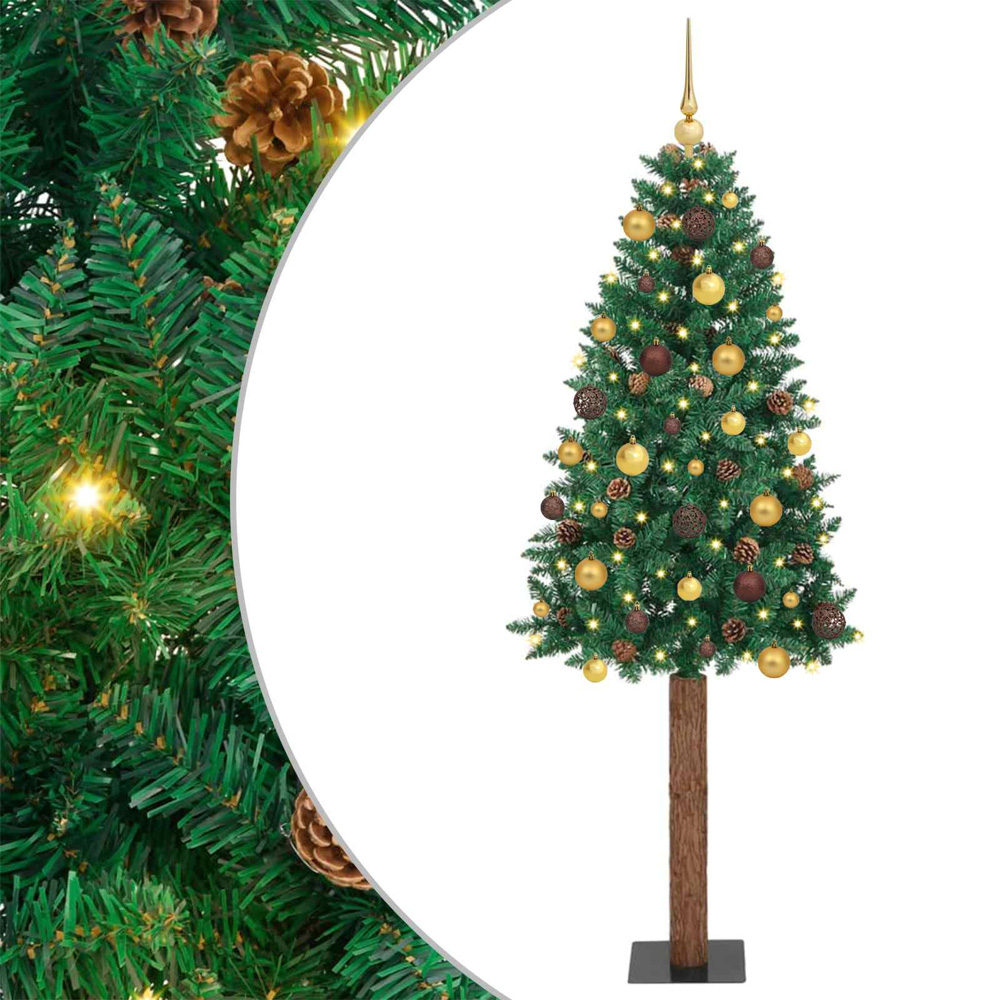 vidaXL Green Artificial Christmas Tree with Pinecones LEDs Bronze and Gold Ornaments 7ft Image 2