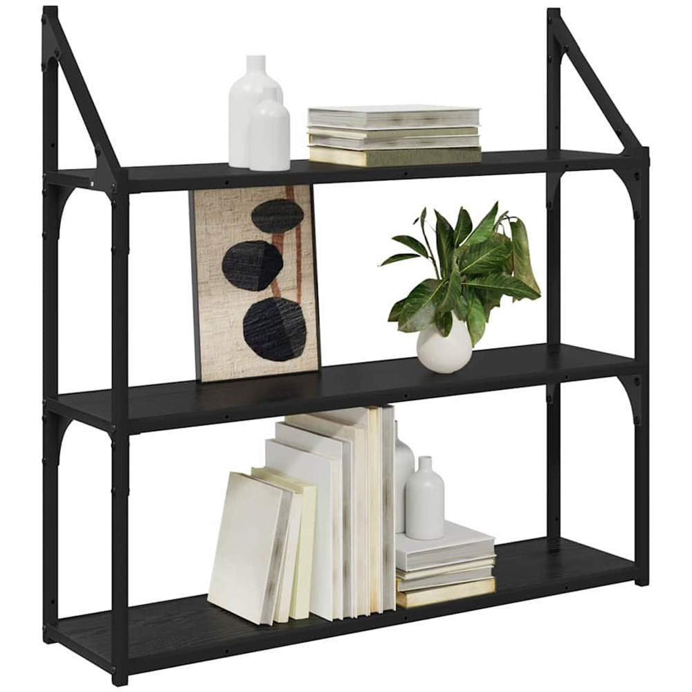 vidaXL 80cm 3 Shelf Black Oak Wall Shelf Image 3
