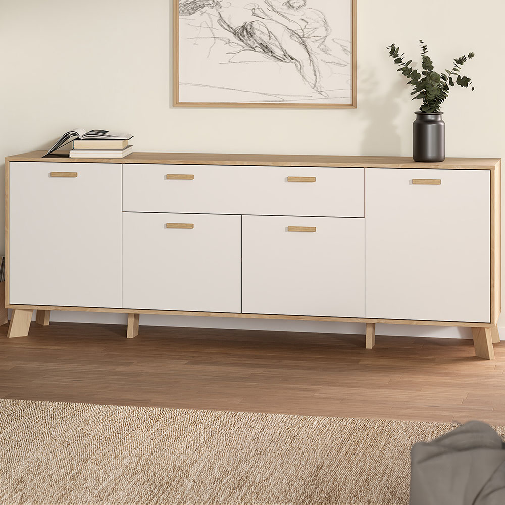 Furniture To Go 4 Door Single Drawer White and Brown Sideboard Image 1