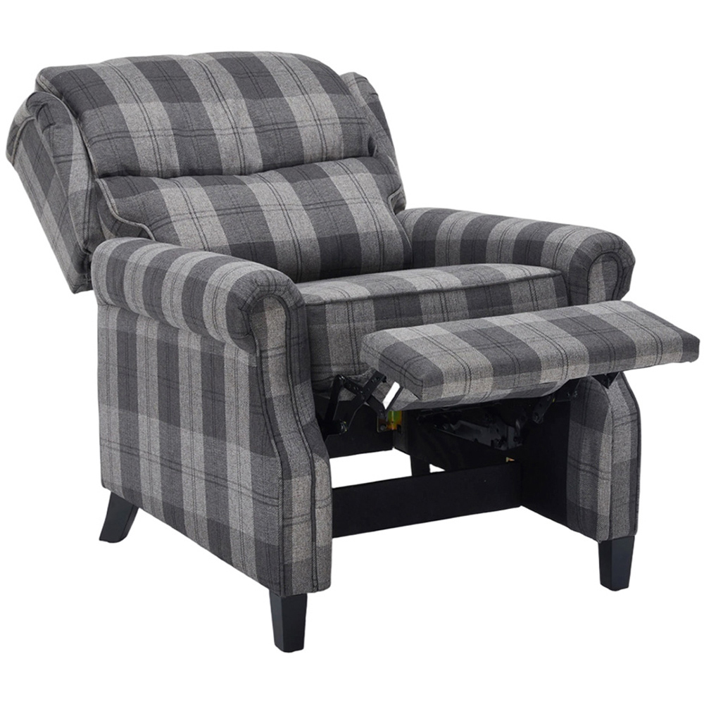 Living and Home Grey and Black Checkered Linen Upholstered Adjustable Recliner Chair Image 3