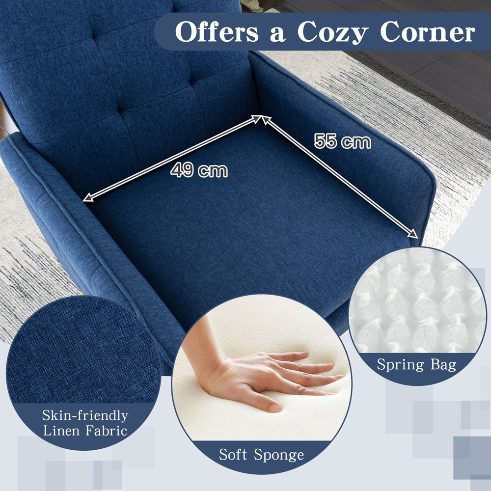 Costway Blue Linen Fabric Accent Chair with Removable Seat Cushion Image 6