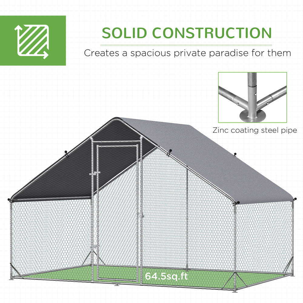 PawHut Walk In Chicken Run with Spire Roof and Cover 2 x 3 x 2m Image 3