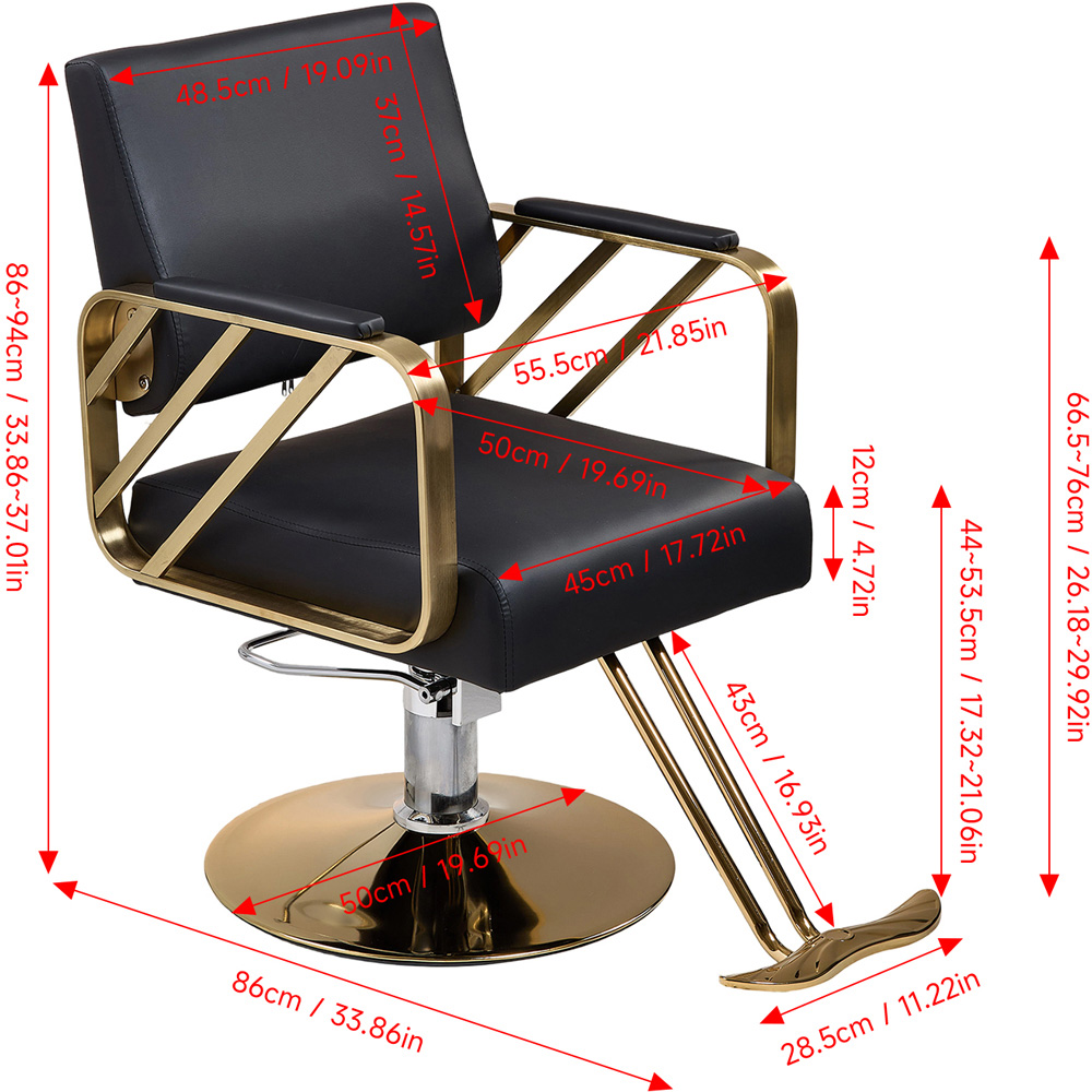 Living and Home Black and Gold Luxury Barber Chair with Fishtail Footrest Image 9