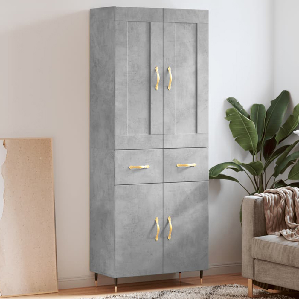 vidaXL 4 Door 2 Drawer Concrete Grey Highboard Image 1