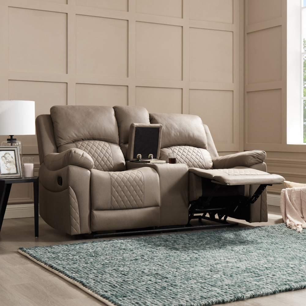 Home Detail Darius 2 Seater Brown Air Leather Manual Recliner Sofa Image 9