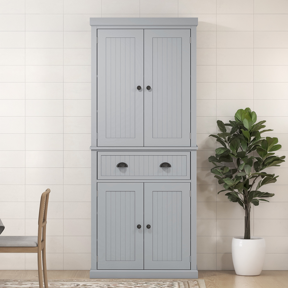 Portland 4 Door Single Drawer Grey Tall Kitchen Pantry Cupboard Image 1