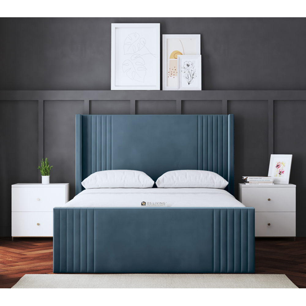 DS Living Elara Double Blue Winged Panel Ottoman Bed with Headboard Image 4