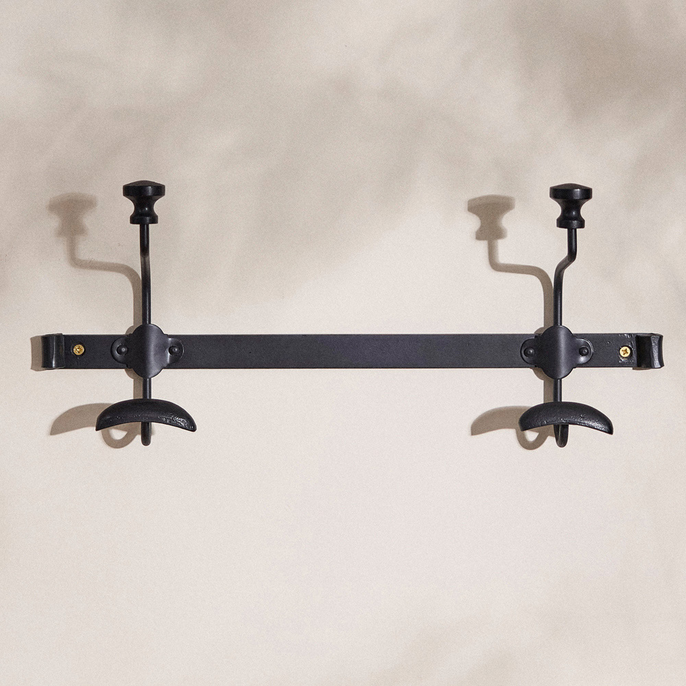 Dibor Duke Noir Black Iron Wall Mounted 2 Hook Rack Image 2