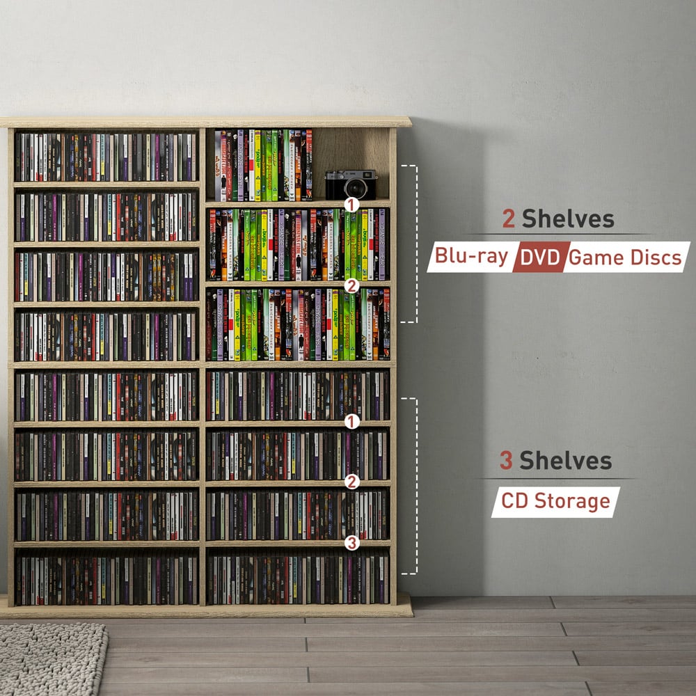 HOMCOM 16 Shelf Natural DVD and CD Media Storage Unit Image 8