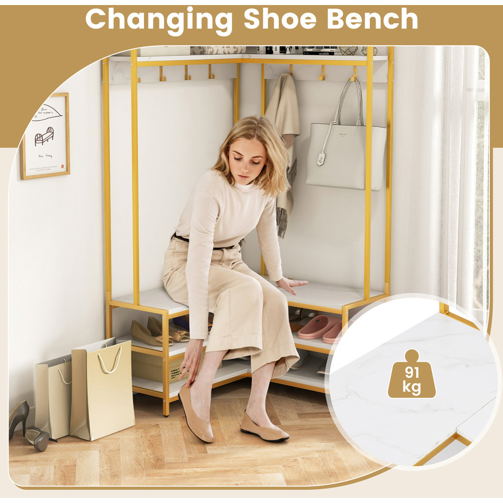 Costway 4 Shelf White L-shaped Clothes Corner Garment Rack with 7 Hooks Image 5
