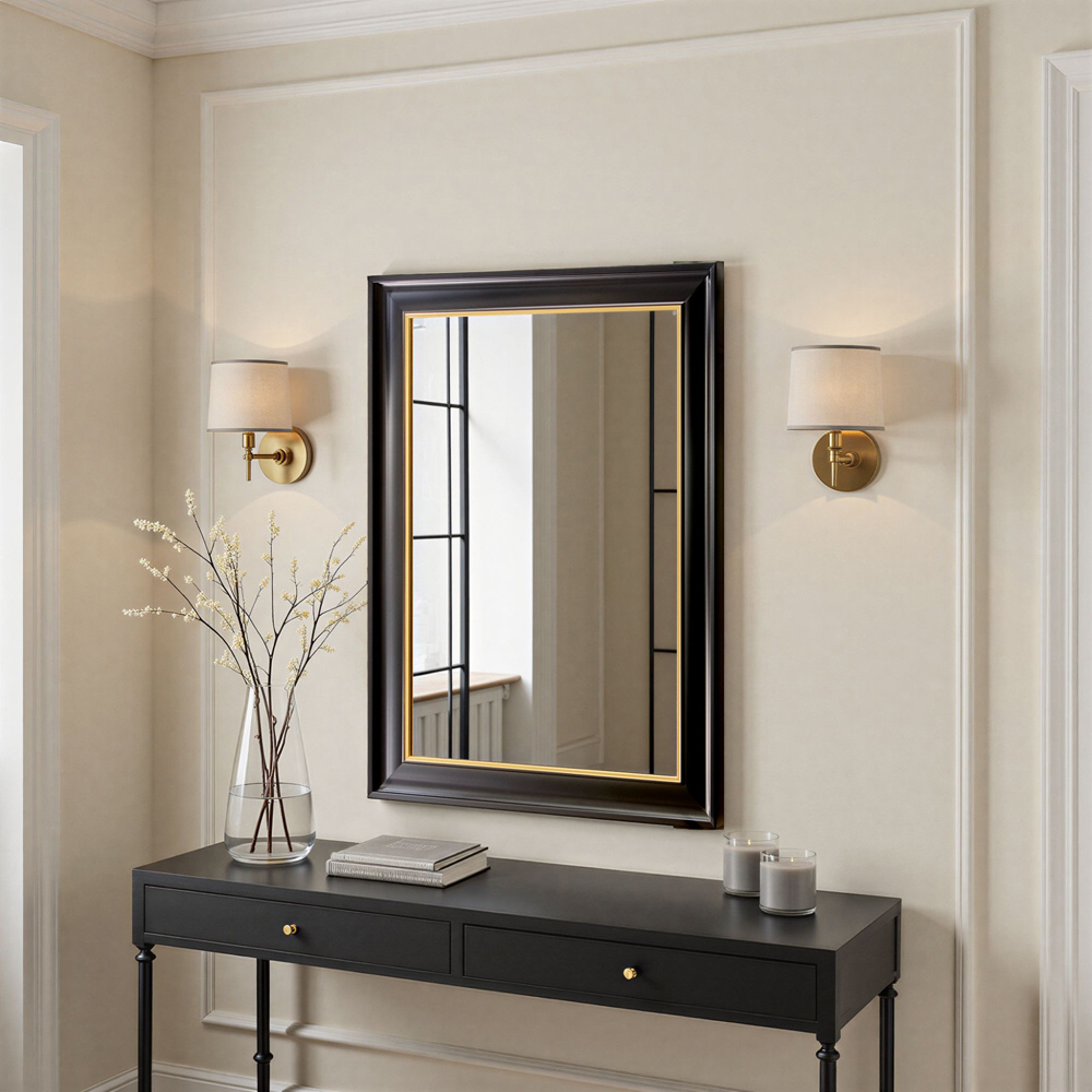 Yearn Georgian Black and Gold Framed Bevelled Wall Mirror 115.5 x 90cm Image 3