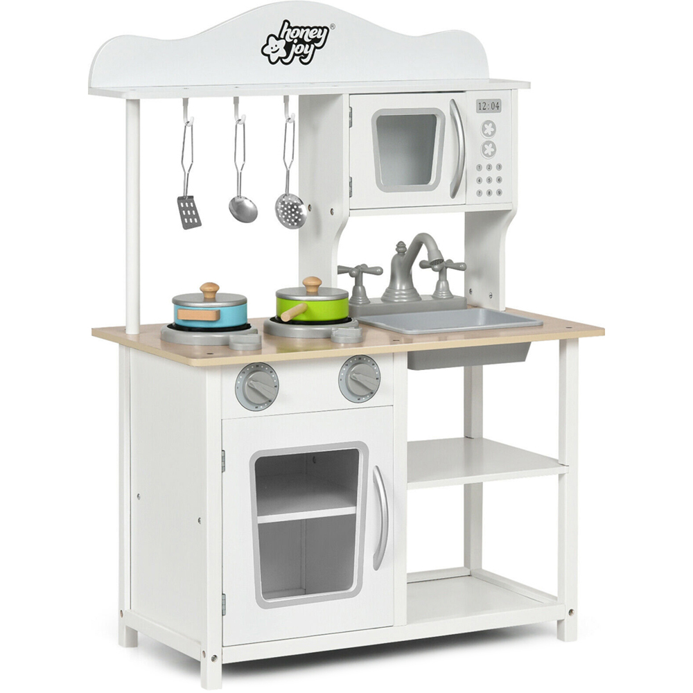 Costway Kids Wooden Kitchen Playset with Cooking Pots and Utensils Image 1