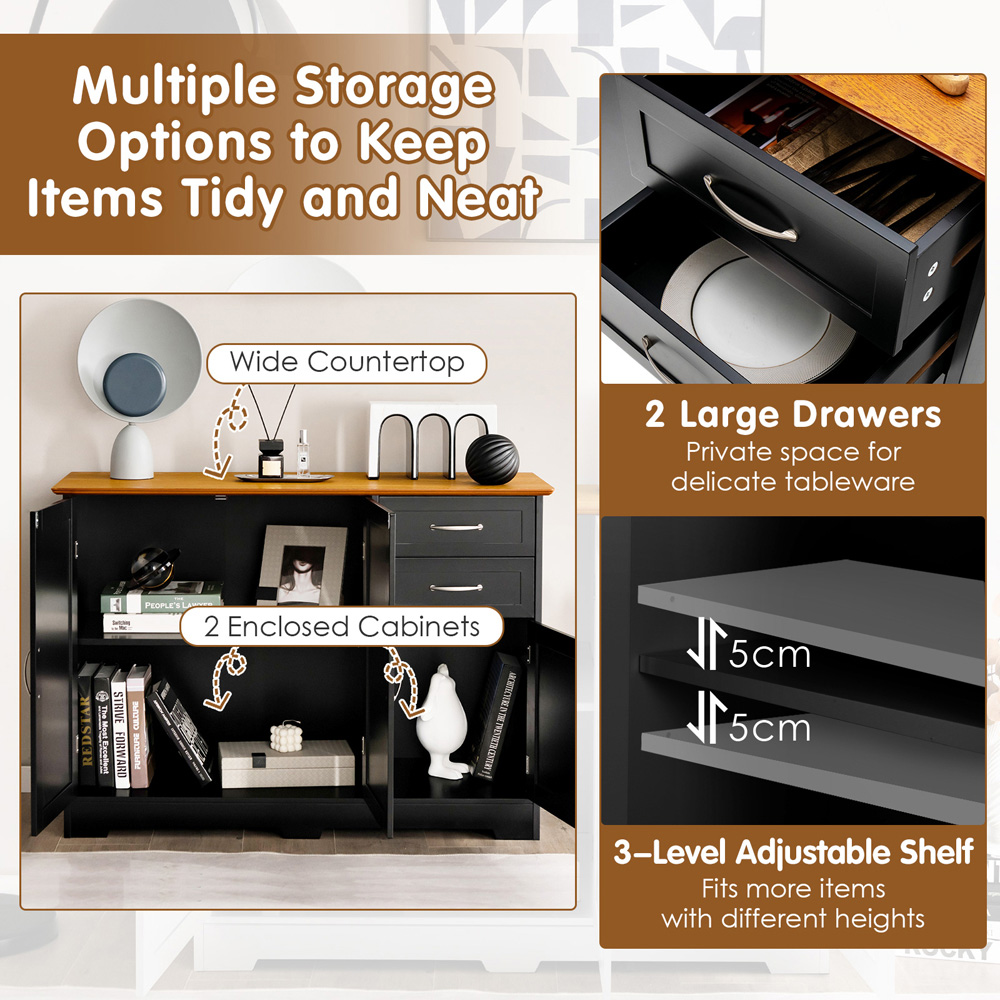 Costway 3 Door 2 Drawer Black Storage Cabinet Image 7