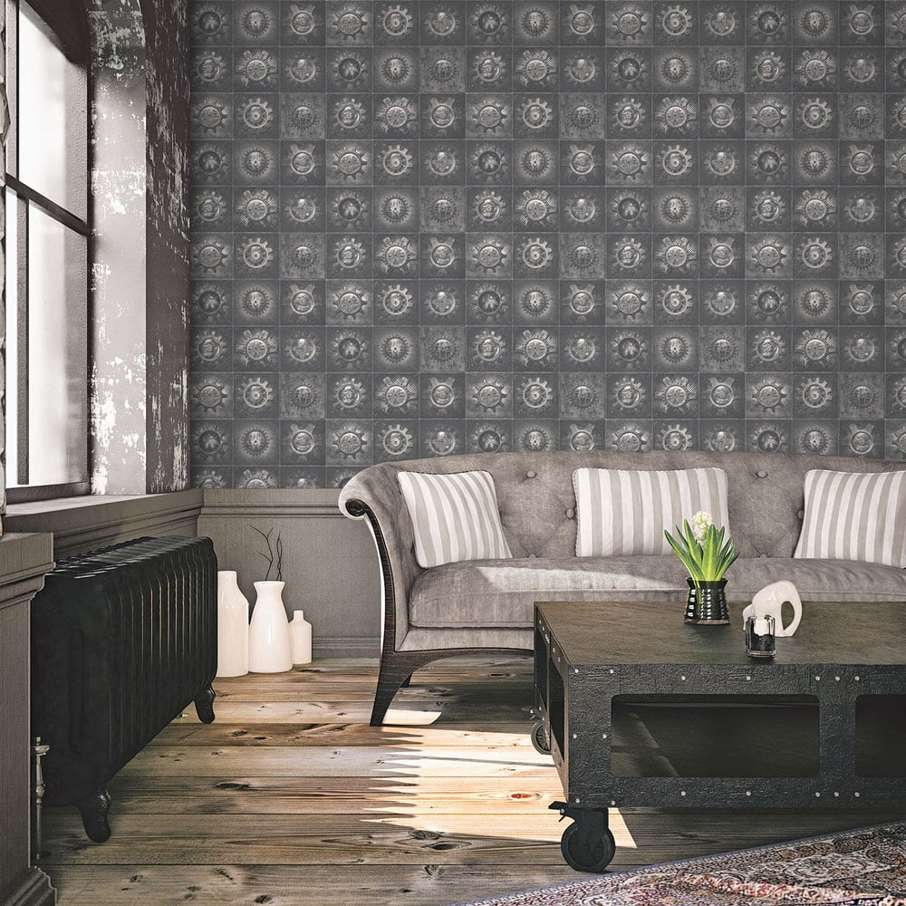 Galerie Nostalgie Industrial Tile Silver and Grey Wallpaper Image 2