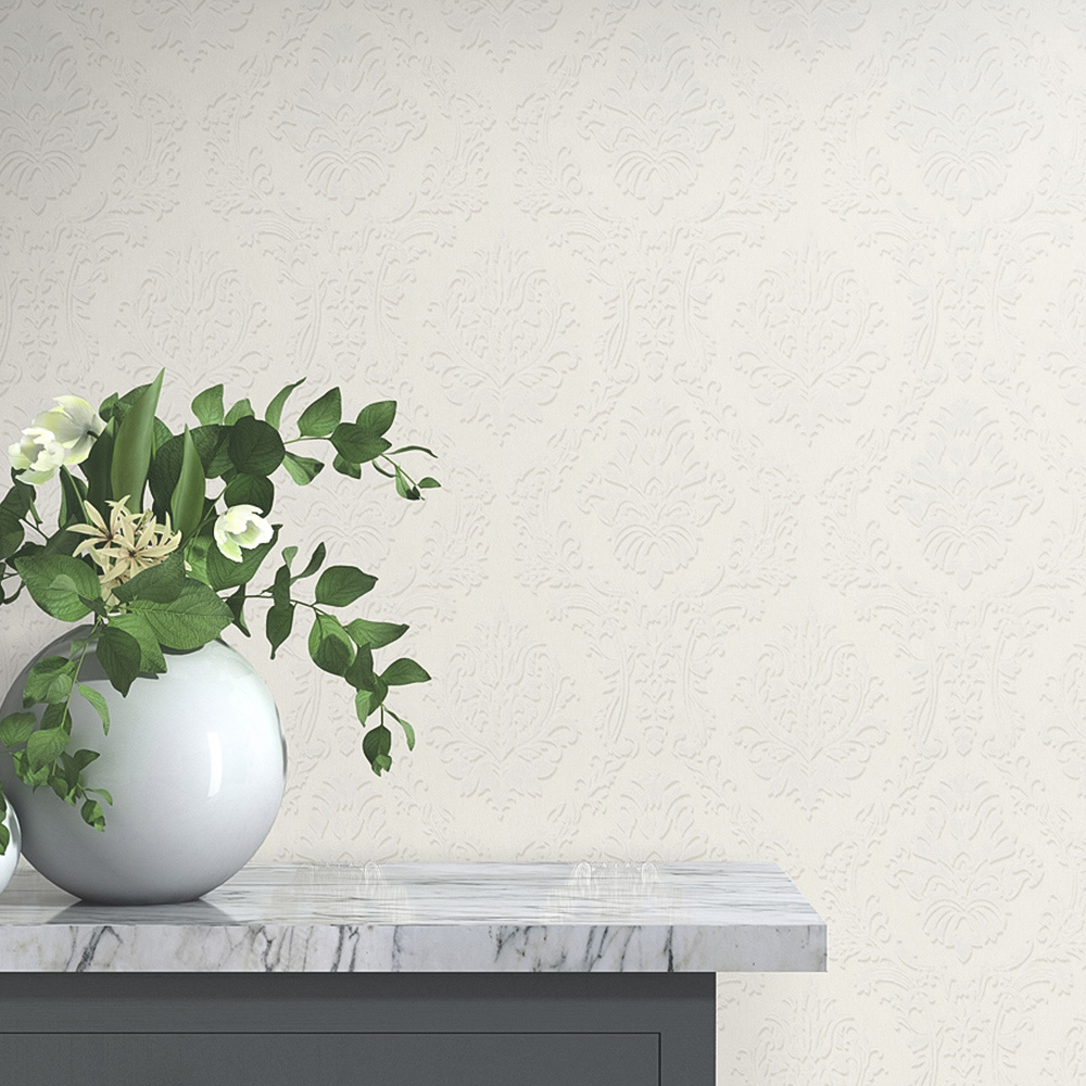 Erismann Decadent Damask Textured Cream Vinyl Wallpaper Image 4
