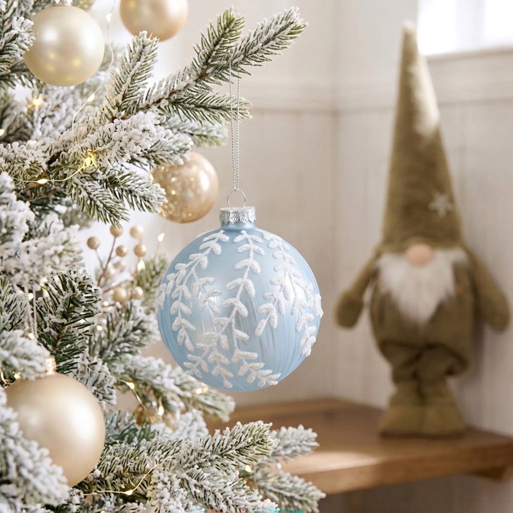 Delicate White Glitter Bauble Icy Blue Image 2