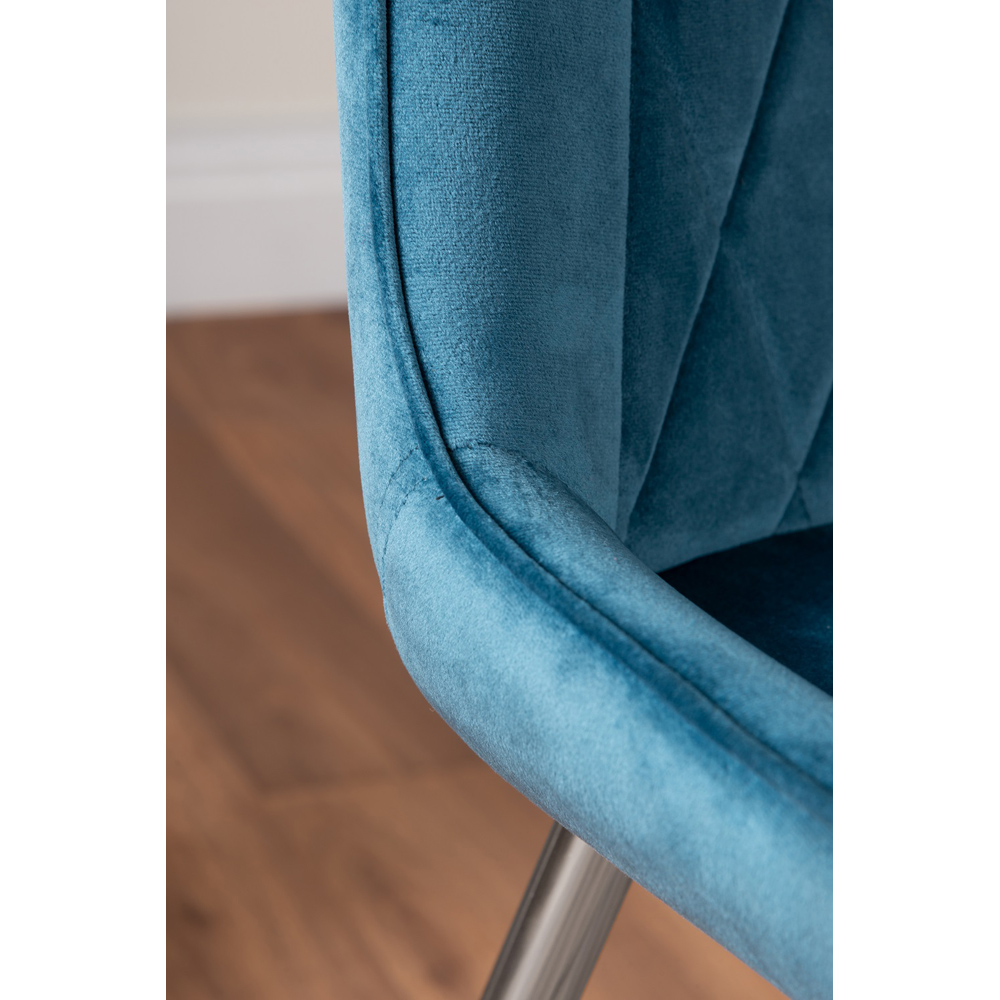 Furniturebox Cesano Set of 2 Blue and Chrome Velvet Dining Chair Image 6