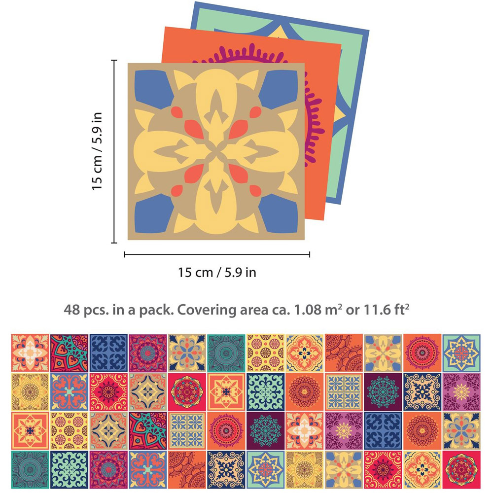 Wallplus Tera Mandala Mediterranean Wall Tile Sticker 15 x 15cm 48 Pack Image 7