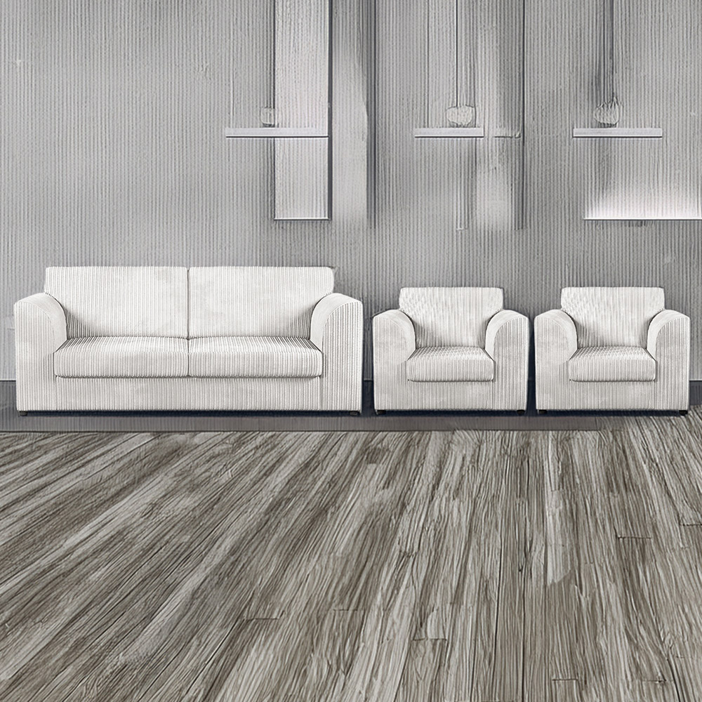 Luxor 5 Seater Silver Jumbo Cord Full Back Sofa Suite Image 1