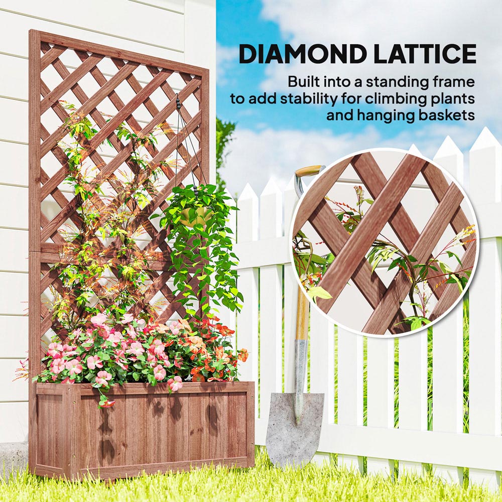 Outsunny Wooden Raised Garden Bed Planter Box with Trellis 149.5 x 31.5 x 72.5cm Image 4