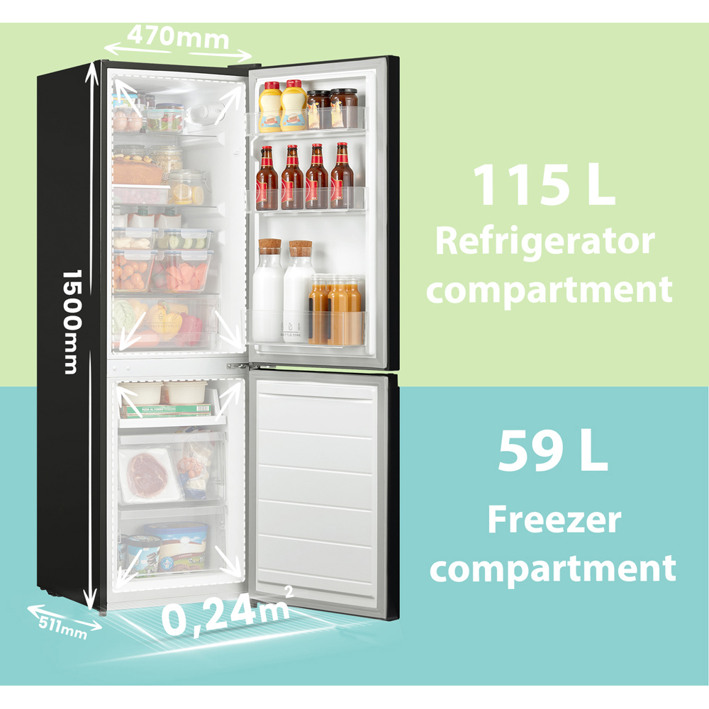 Living and Home Black 174L Freestanding Fridge Freezer with Adjustable Thermostat Image 8