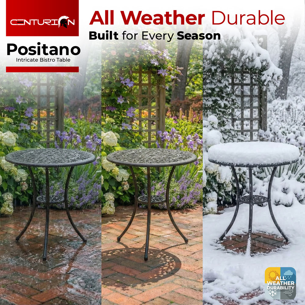 Centurion Positano 2 Seater Black Round Garden Bistro Table with Parasol Hole Image 7
