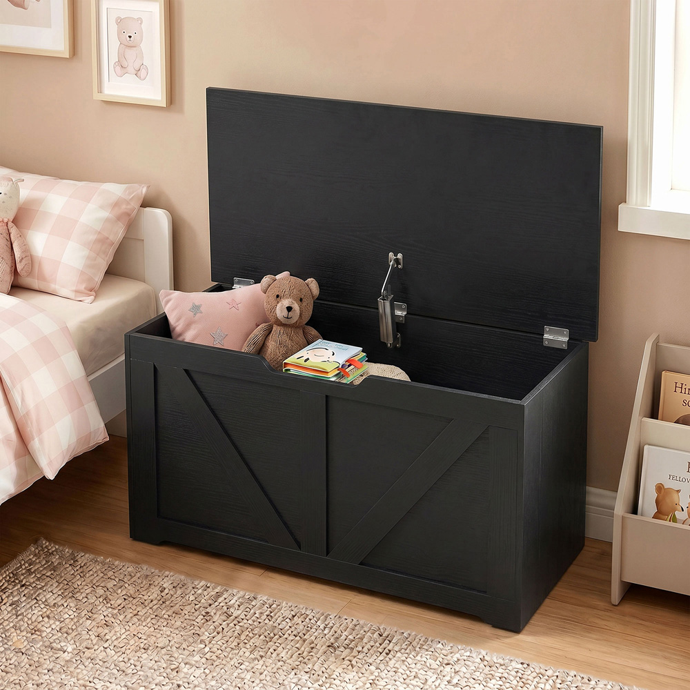HOMCOM 100L Black Storage Trunk with Safety Hinge Image 3