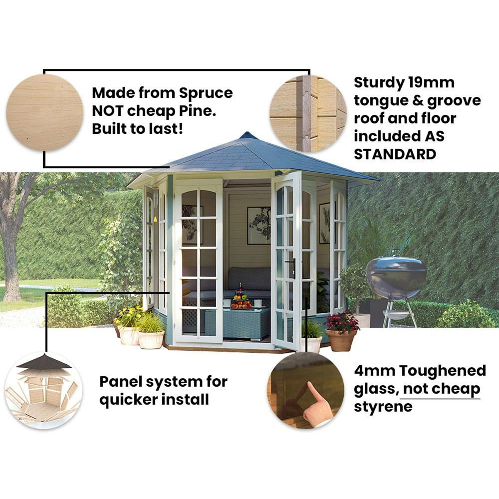 Dunster House Vantage 250 8 x 7ft Brown Wooden Hexagonal Summerhouse Image 4